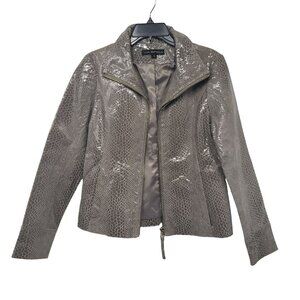 Via Spiga Gray Snakeskin High Shine Leather Jacket Womens S Y2K Fashion